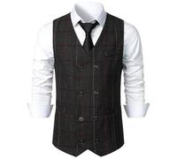 Chaleco traje Chaleco de oficina vintage a cuadros for hombre, ajustado, cruzado, retro, sin mangas Chaleco vestir hombre(Dark Gray,XXL)
