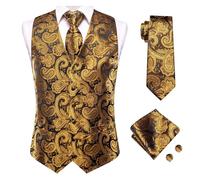 Chaleco traje Chalecos de seda for hombre, corbata, vestido formal negocios, chaqueta delgada sin mangas, 4 piezas, pañuelo y gemelos Chaleco vestir hombre(Color 21,XXXL)