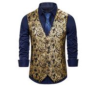 Chaleco Traje Hombre Boda Chalecos de Vestir Original Chaleco Elegante de Fiesta Negocio con Bolsillos Formal Estampado Clásico sin manga Talla grande