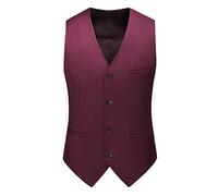 Chaleco Traje Hombre - Hombres Regular Fit Casual Color Sólido Un Solo Pecho Delgado Gran Tamaño Negocios Cuello En V Chaleco Chaleco Múltiples Bolsillos, Borgoña, 4XL