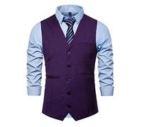 Chaleco Traje Hombre - Otoño Hombres Vintage Cuello En V Chaleco Color Sólido Múltiples Bolsillos Un Solo Pecho Negocio Formal Fiesta Boda Traje Chaleco Púrpura Rojo XXXL