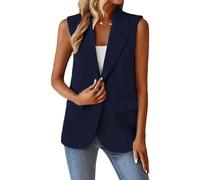 Chaleco Traje Mujer,Blazer Sin Mangas para Mujer, Estilo Vintage, con Solapa con Muescas, Largo, para Oficina, con Forro Completo, Chaqueta De Un Botón con Bolsillos, Talla Grande, Color Negro, Tal