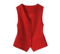Chaleco Traje Mujer,Chalecos De Mujer con Cuello En V, Totalmente Forrados, Corte Entallado, Sin Mangas, De Un Solo Pecho, para Oficina, De Moda, con Abertura Frontal, para Trabajo, Color Rojo, Tall