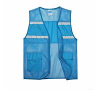 Chaleco unisex de malla transpirable para el trabajo, chaleco casual de red con tira reflectante, ideal para voluntarios y actividades al aire libre (4XL azul claro)