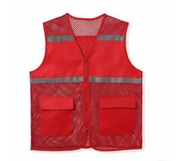 Chaleco unisex de malla transpirable para el trabajo, chaleco casual de red con tira reflectante, ideal para voluntarios y actividades al aire libre (M rojo)