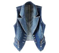 Chaleco vaquero clásico de mujer con botones, estilo crop top y sin mangas. | Cuello con solapa, botones metálicos, bolsillos con cremallera, ropa de abrigo informal de verano, estilo Y2K, corte