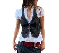 Chaleco Vaquero de Moda para Mujer-Negro-L