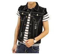 Chaleco Vaquero Denim Vest Slimming Three Color Leisure Jacket(Black,XXL)