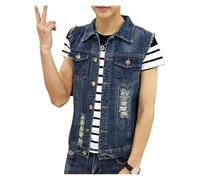 Chaleco Vaquero Denim Vest Slimming Three Color Leisure Jacket(Deep blue,3XL)
