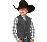 Chaleco Vaquero Infantil con Estilo Retro y Diseño de Ante para Niño Abrigo Informal de Cintura con Cuello en V (Grey, 7-8 Years)