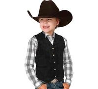 Chaleco Vaquero Infantil con Estilo Retro y Diseño de Ante para Niño Abrigo Informal de Cintura con Cuello en V (Black, 5-6 Years)