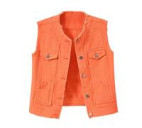 Chaleco Vaquero Informal Femenino con Corte Ajustado Sin Mangas Ligero y Elegante para Uso Diario (Orange, XL) #28