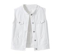 Chaleco Vaquero Informal Femenino con Corte Ajustado Sin Mangas Ligero y Elegante para Uso Diario (White, S) #28