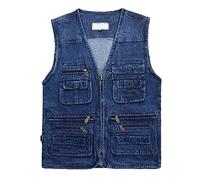 Chaleco Vaquero para Hombre Chaleco Sin Mangas con Multibolsillos Chaleco De Pesca Casual para Exteriores Chaqueta De Camping para Fotografía De Utilidad,Azul,XXL