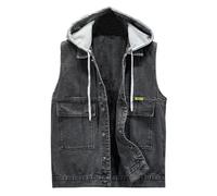 Chaleco vaquero para hombre, chaleco vaquero con capucha, hip hop, ropa de calle, moda holgada, chaleco vaquero cargo, chaleco de motorista, chaleco de moto, chaleco sin mangas, chaqueta vaquera, gris