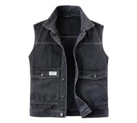 Chaleco vaquero para hombre con solapa con botones y bolsillos con solapa, estilo retro, ropa de calle, chaleco softshell fino, monocolor, cómodo, práctico chaleco vaquero, gris, XL