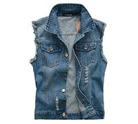 Chaleco Vaquero para Hombre, De Sin Manga, Jeans Denim Chaqueta Azul L