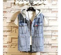 Chaleco Vaquero para Hombres,Chaleco De Jeans Vintage para Hombres Con Capucha, Chaqueta De Mezclilla Sin Mangas De Solapa De Vaquero Azul Chaqueta Multi Bolsillos Chaleco Chaleco Chaleco Cardigan Mo