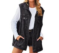 Chaleco Vaquero para Mujer, Abrigo Largo Medio a la Moda, Abrigo con Cuello Vuelto, Chaqueta Vaquera sin Mangas Funda Abrigo