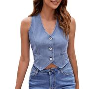 Chaleco vaquero para mujer, chaqueta informal corta sin mangas, ligera, lavada, para primavera, verano y otoño, prenda exterior en capas para uso diario. Chaquetas Entre Chaqueta Vaquera Mujer Borrego