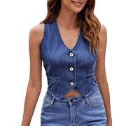 Chaleco vaquero para mujer, chaqueta informal corta sin mangas, ligera, lavada, para primavera, verano y otoño, prenda exterior en capas para uso diario. Chaquetas Entre Tiempo Mujer