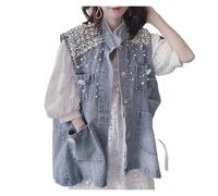 Chaleco Vaquero Retro Denim Vest Jacket Sleeveless Coat Lady Top(S)