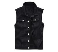 Chaleco vaquero sin mangas para hombre, chaleco vaquero negro, chaleco vaquero rasgado, chaleco vaquero para boda, fiesta, chaleco de algodón, monocolor, informal, informal, tallas grandes, chaleco de