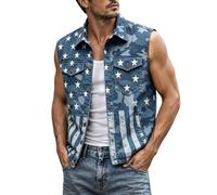 Chaleco vaquero sin mangas para hombre, rasgado, informal, para motorista, estampado vaquero, chaleco vaquero, chaleco clásico, vaquero, chalecos para exteriores, chaqueta de ocio, chaleco de