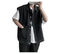 Chaleco Vaquero Vest Sleeveless Denim Large Pockets Single Design Casual(Black,2XL)