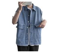 Chaleco Vaquero Vest Sleeveless Denim Large Pockets Single Design Casual(Blue,XL)