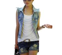 Chaleco Vaqueros De Afligido Mujer Casual Rasgado Sin Mangas Chaquetas De Mezclilla Corto Azul L