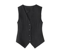 Chaleco Vestir Mujer Chaleco De Lino Para Mujer 4 Botones Cuello En V Traje Ajustado Sin Mangas Blazer Top Ligero De Verano Chaqueta De Negocios Chaleco Informal Elegante Para La Oficina Blusas Top