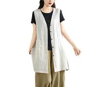 Chaleco Vestir Mujer Chaleco Largo De Lino Para Mujer Chaqueta Blazer Ligera Sin Mangas De Verano Chaleco Ligero Con Cuello En V Y Botones Gabardina Informal De Trabajo Chaleco Largo De Lino Con Bol