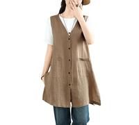 Chaleco Vestir Mujer Chaleco Largo De Lino Para Mujer Chaqueta Tipo Blazer Ligera Sin Mangas Abotonada Con Cuello En V Gabardina Informal Para El Trabajo Chaleco Largo De Lino Con Bolsillos Color Ca