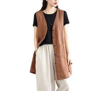 Chaleco Vestir Mujer Chaleco Largo De Lino Para Mujer Chaqueta Tipo Blazer Ligera Sin Mangas De Verano Chaleco Ligero Con Cuello En V Y Botones Gabardina Informal De Trabajo Chaleco Largo De Lino Co