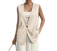 Chaleco Vestir Mujer Chaleco Largo Para Mujer Blazer Sin Mangas Chalecos De Oficina Elegante Cuello En V Chaqueta De Un Botón Chaleco Abrigo Largo Ligero Ropa De Abrigo Informal De Negocios De Vera