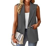 Chaleco Vestir Mujer Chaquetas Tipo Blazer Sin Mangas Para Mujer Chalecos Largos De Oficina Chalecos De Traje Casuales Ligeros De Un Botón Chaleco Con Solapa De Muesca Cárdigan Abierto Por Delante