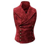 Chaleco victoriano para hombre, estilo steampunk, traje de doble botonadura con cuello en V, ajustado, vestido formal, vestido gótico, a la moda, boda, fiesta, esmoquin, 9# Wine Red, L