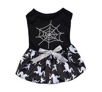Chaleco y vestido de Halloween para perros y gatos grandes, calabaza, fantasma, araña, huesos, mago, murciélago, diseños LQd840 (blanco, L)