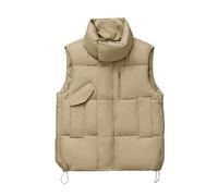Chalecos acolchados de cuello alto para mujer, chaleco acolchado sin mangas, chaleco térmico de moda, chaquetas acolchadas de color sólido, bolsillos con cremallera, ropa exterior de ajuste holgado