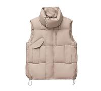 Chalecos acolchados de cuello alto para mujer, chaleco acolchado sin mangas, chaleco térmico de moda, chaquetas acolchadas de color sólido, bolsillos con cremallera, ropa exterior de ajuste holgado
