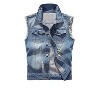 Chalecos casuales de mezclilla para hombre, abrigos de jeans de hip hop, chaleco sin mangas de primavera ajustado, pantalones vaqueros masculinos de talla grande, azul claro, XXXXXL
