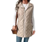 Chalecos de abrigo para mujer, estilo casual, de invierno, ligeros, con cremallera completa, acolchados, con bolsillos, albaricoque, L