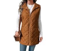 Chalecos de abrigo para mujer, estilo casual, de invierno, ligeros, con cremallera completa, acolchados, con bolsillos, marrón, S