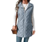 Chalecos de abrigo para mujer, estilo casual, de invierno, ligeros, con cremallera completa, acolchados, con bolsillos, azul, XL