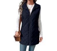 Chalecos de abrigo para mujer, estilo casual, de invierno, ligeros, con cremallera completa, acolchados, con bolsillos, azul marino, L