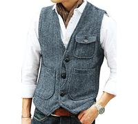 Chalecos de lana para hombre con espiga y cuello en V, ajustados, azul claro, M