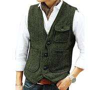 Chalecos de lana para hombre con espiga y cuello en V, ajustados, Ejercito Verde, XXL