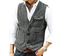 Chalecos de lana para hombre con espiga y cuello en V, ajustados, gris, M