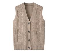 Chalecos de punto para mujer, suéteres de punto para mujer, chaleco de punto para mujer con cuello en V, chaleco de punto liso con botones, chaleco sin mangas, cárdigan ligero con frontal abierto